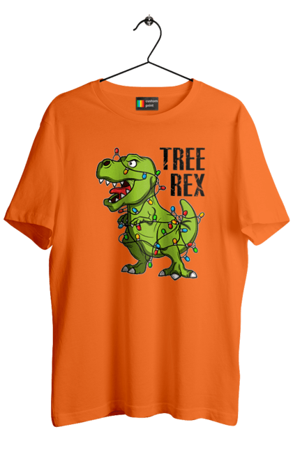 Футболка чоловіча з принтом "Новий рік Tree Rex". Гірлянда, динозавр, новий рік, свято, тиранозавр. CustomPrint.market