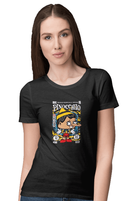 Футболка жіноча з принтом "Pinnochio". Дісней, пінокіо, плівка. Funkotee