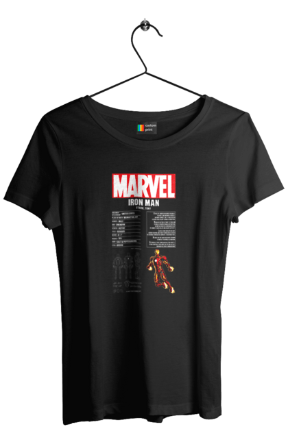 Футболка жіноча з принтом "MARVEL (ЗАЛІЗНА ЛЮДИНА)". Герой, залізна людина, комікс, костюм, марвел, марвел комікс, старк, супергерой, тоні старк. CustomPrint.market