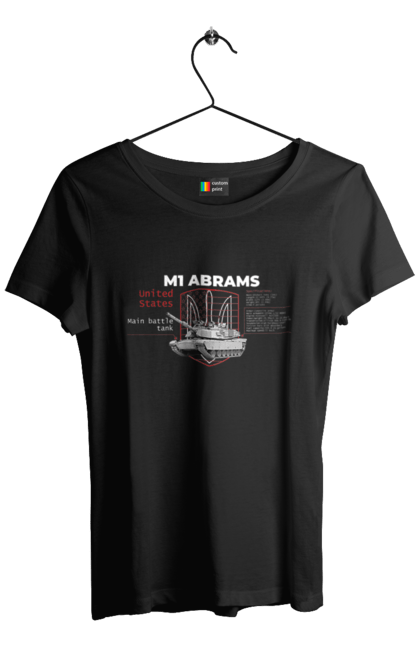 Футболка жіноча з принтом "M1 Abrams англійська". Abrams, m1 abrams, залужний, зброя, танк. CustomPrint.market