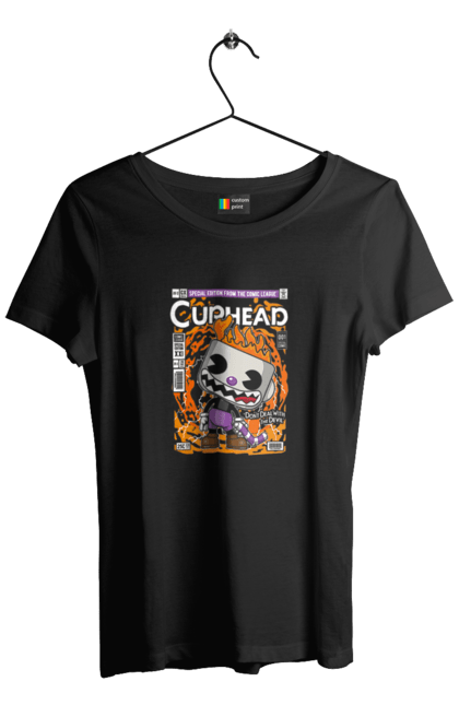 Футболка жіноча з принтом "Evil Cuphead". Vintage, гра, керівник, ретро гра, чашка, чашка. Funkotee