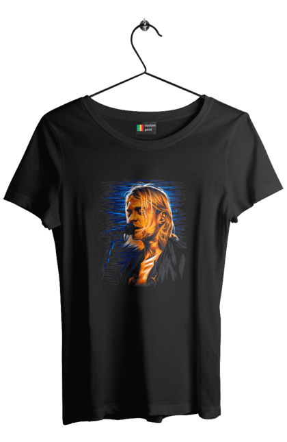 Футболка жіноча з принтом "Курт Кобейн". Cobain, kurt, kurt cobain, nirvana, гурт, кобейн, курт, курт кобейн, музика, нірвана, рок. futbolka.stylus.ua