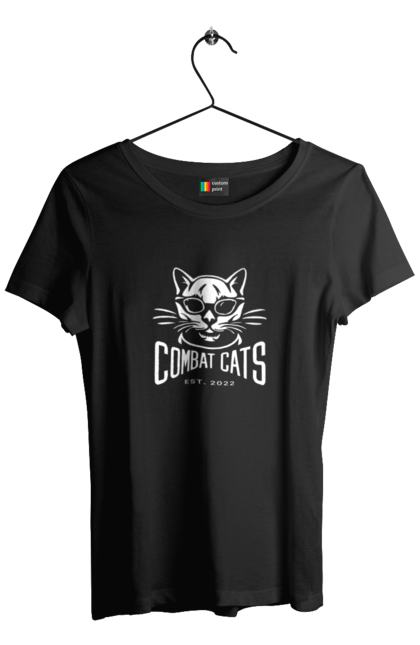 Футболка жіноча з принтом "COMBAT CATS logo 2023". Бойові коти, дизайн, мода, стиль, україна. CustomPrint.market