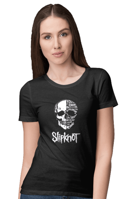 Футболка жіноча з принтом "Slipknot". Slipknot, група, музика, ню-метал, спід метал, хард рок, хеві метал. futbolka.stylus.ua