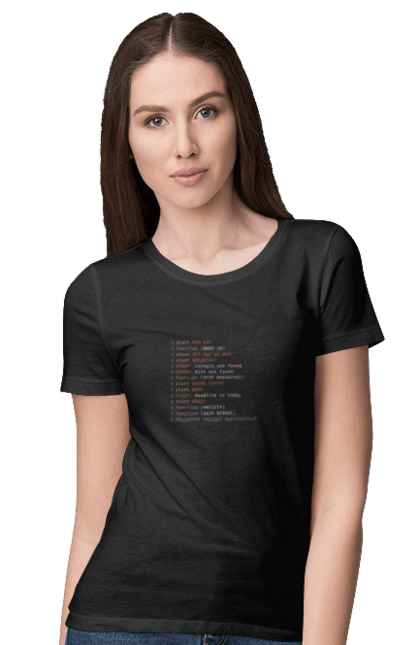 Футболка жіноча з принтом "Життя програміста". Angular, c, css, html, it, javascript, jquery, php, python, react, svelt, vue, айтишник, айті, гумор, код, кодувати, прогер, програміст, програмісти, ти ж, ти ж програміст, тиж програміст. aslan