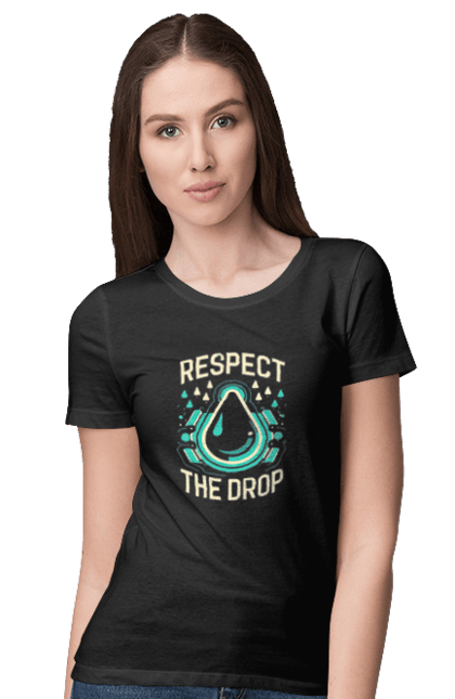 Футболка жіноча з принтом "Respect the Drop". Діджей, мода, музика, стиль, техно. CustomPrint.market