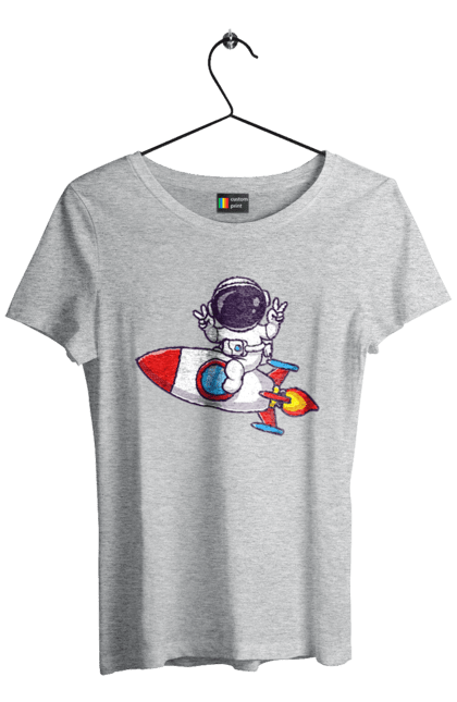 Футболка жіноча з принтом "Космонавт". Веселощі, космонавт, космос, прикольний космонавт, ракета, смішний космонавт. futbolka.stylus.ua