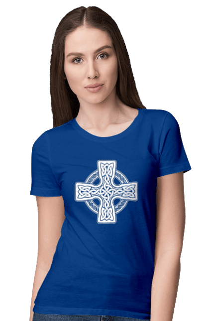 Футболка жіноча з принтом "Кельтский крест". Вікінги, древні руни, кельтский крест, оберіг, руни. CustomPrint.market