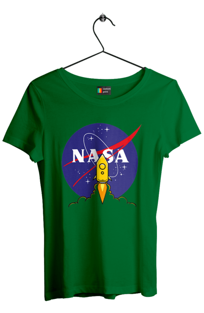 Футболка жіноча з принтом "NASA". Авіація, астронавтика, дослідження, космічний, космонавтика, космос, наука, повітроплавання, політ, ракета, сша, технології. futbolka.stylus.ua
