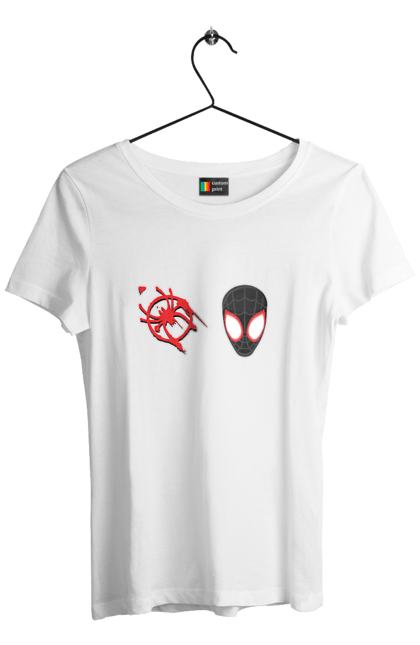 Футболка жіноча з принтом "Людина Павук Майлз Моралес". Man, miles morales, spider, spider man, людина павук, майлз моралес, паук, человек, человек паук. CustomPrint.market