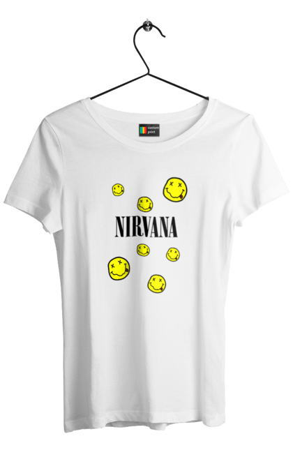 Футболка жіноча з принтом "Нірвана". Nirvana, альтернативний рок, гранж, курт кобейн, нірвана, панк рок, рок група, хард рок. futbolka.stylus.ua