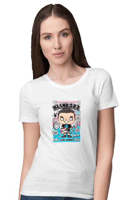 Футболка жіноча з принтом "Mark Hoppus Blink 182". 182, блимати 182, марк хоппус, метал, моргати, музика, рок. Funkotee