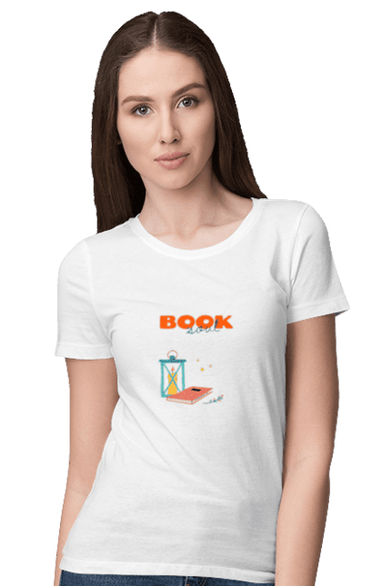 Футболка жіноча з принтом "Книжкова душа". Душа, книги, книголюб, книголюбка, книжки, магія, світло, яскравий. ART принт на футболках