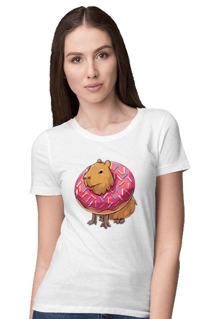 Футболка жіноча з принтом "Капібара". Capybara, капибара, капібара, копибара, копіпара, пончик. futbolka.stylus.ua