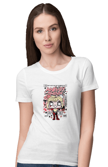 Футболка жіноча з принтом "Harley Quinn". Бетмен, жартівник, загін самогубців, квінн, комікси, комікси dc, харлі, харлі квінн. Funkotee