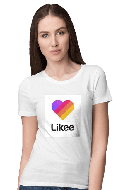 Футболка жіноча з принтом "Likee". З капішоном, з кишенями, колір білий, популярна, соцмережа. CustomPrint.market