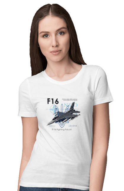Футболка жіноча з принтом "F16". F16, nasams, zuzana, гаубиця, два герби, залужний, сюзанна. CustomPrint.market