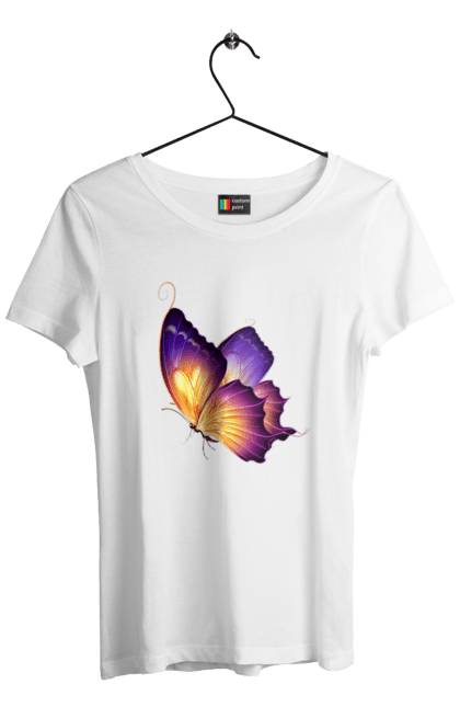 Футболка жіноча з принтом "Фіолетовий метелик". Метелик, фіолетова метелик. CustomPrint.market