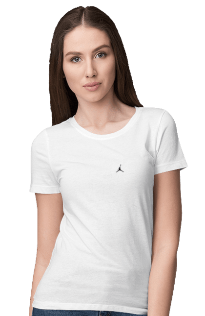 Акційна жіноча футболка з принтом "Jordan чорний в куту". Jordan, баскетбол, кільце, м`яч. CustomPrint.market