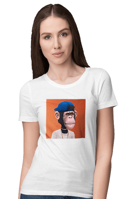 Футболка жіноча з принтом "Мавпочка 6". Nft, персонаж, принти, ручне малювання, футболки. CustomPrint.market