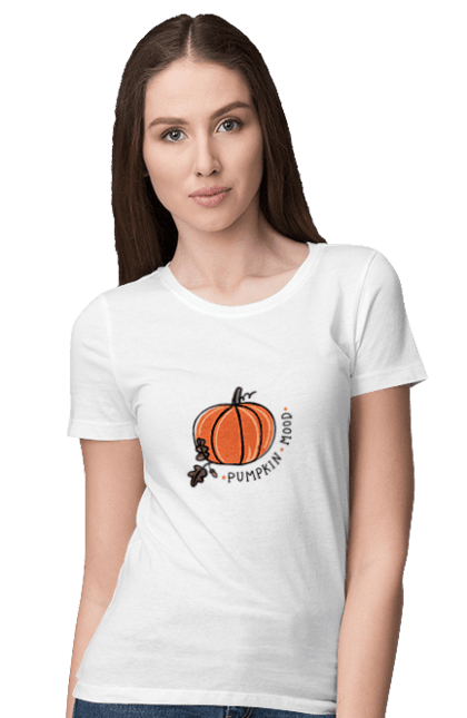 Футболка жіноча з принтом "Punpkin mood". Haloween, pumpkin, гарбуз, осінь, тыква. CustomPrint.market