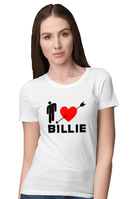 Футболка жіноча з принтом "Біллі Айліш". Біллі айліш, логотип біллі айліш, принт біллі айліш, співачка біллі айліш. futbolka.stylus.ua