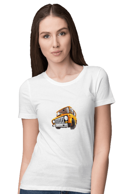 Футболка жіноча з принтом "Вантажівка". Авто, автомобіль, вантажівка, дитячий малюнок, зображення авто. CustomPrint.market