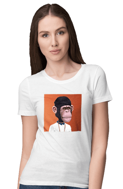 Футболка жіноча з принтом "Мавпочка 4". Nft, персонаж, принти, ручне малювання, футболки. CustomPrint.market