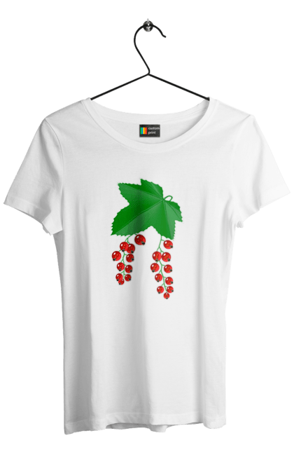 Футболка жіноча з принтом "Порічки Червоні". Делікатес, зріла, їжа, листя, літо, порічки, порічки червоні, смачно, смородина, стигла, урожай, червона, червона смородина, ягідка, ягода, ягоди. ART принт на футболках