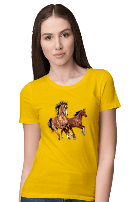 Футболка жіноча з принтом "Коні біжуть". Грива, кінь, коні, скачуть, тварина. futbolka.stylus.ua