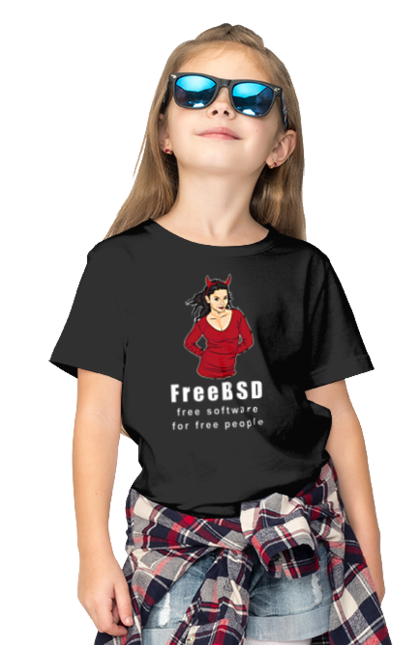 Футболка дитяча з принтом "Freebsd Для Вільних". Bsd, freebsd, unix, адміністратор, айті, айтішник, безкоштовна, безкоштовно, бестія, білий, вільна, демон, демонесса, доступність, незалежність, операційна система, ос, програміст, програмне забезпечення, свобода, сисадмін, система, системний адміністратор, софт, текст, червоний. ART принт на футболках