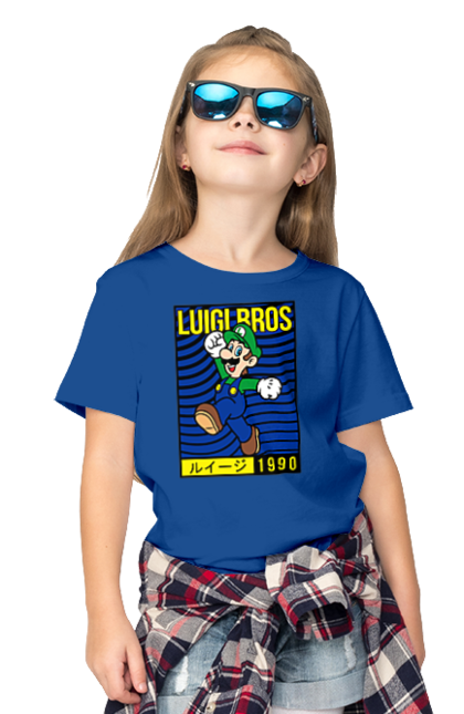 Футболка дитяча з принтом "Луїджі Маріо". Mario bros, nintendo, брат, гра, маріо, персонаж. ART принт на футболках