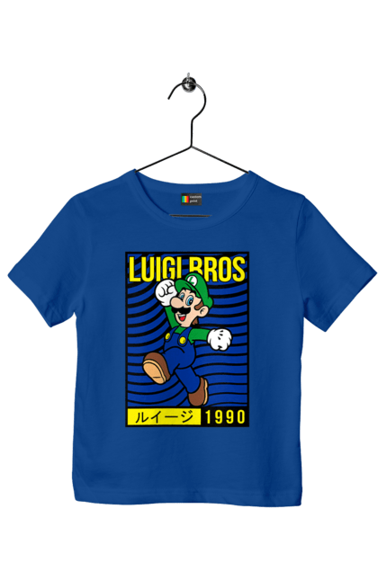 Футболка дитяча з принтом "Луїджі Маріо". Mario bros, nintendo, брат, гра, маріо, персонаж. ART принт на футболках