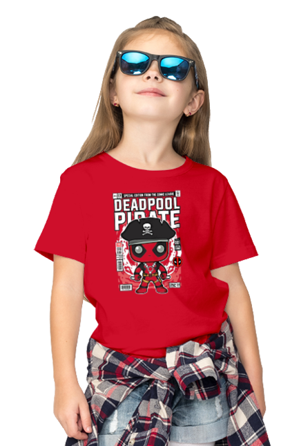 Футболка дитяча з принтом "Deadpool Pirate". Басейн, герой, диво, комікси, мем, мертвих, тоталізатор, фільм. Funkotee
