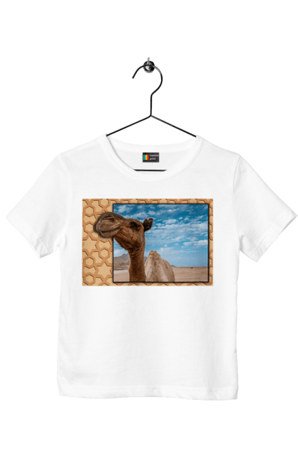 Футболка дитяча з принтом "Верблюд для подорожей". Африка, верблюд, відпочинок, відпустку, вояж, домашній, єгипет, круїз, мир, подорож, подорожувати, поїздка, пригоди, природа, пустеля, тварина, тур, туризм, турист, цукру. ART принт на футболках