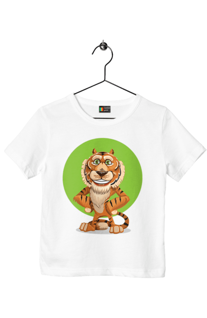 Футболка дитяча з принтом "Гарний тигр". Велика кішка, великий кіт, дика природа, дикий, звір, погляд, портрет, природа, стилізація, тварина, тигр, хижак. ART принт на футболках