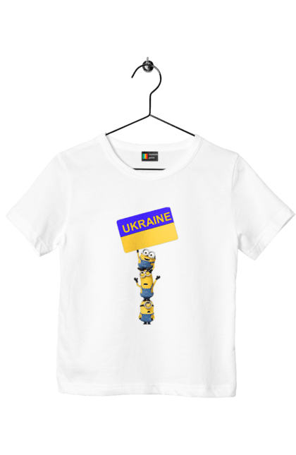 Футболка дитяча з принтом "Посіпаки за Україну". Гидкий я, персонажі мультфільму, посіпаки, прапор україни, символіка україни. futbolka.stylus.ua