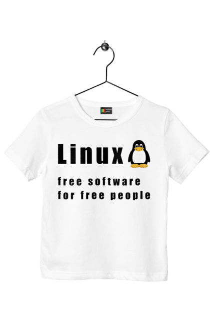 Футболка дитяча з принтом "Linux Вільний Для Вільних". Linux, адміністратор, айті, айтішник, безкоштовна, безкоштовно, вільна, доступність, незалежність, операційна система, ос, пінгвін, програміст, програмне забезпечення, свобода, сервер, сисадмін, система, системний адміністратор, софт, текст, чорний. ART принт на футболках