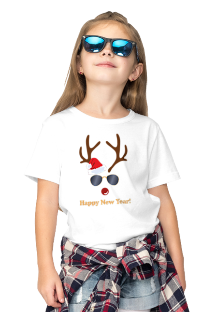 Футболка дитяча з принтом "Новорічна". Дід мороз, новий рік, олень, різдво, санта клаус, святий миколай, свято, чорний кролик. ART принт на футболках