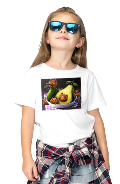 Футболка дитяча з принтом "Котики авокадо". Авокадо, кіт, котики, тарілка. CustomPrint.market