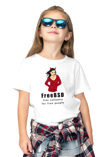 Футболка дитяча з принтом "Freebsd Для Вільних". Bsd, freebsd, unix, адміністратор, айті, айтішник, безкоштовна, безкоштовно, бестія, вільна, демон, демонесса, доступність, незалежність, операційна система, ос, програміст, програмне забезпечення, свобода, сисадмін, система, системний адміністратор, софт, текст, червоний, чорний. ART принт на футболках