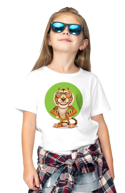 Футболка дитяча з принтом "Гарний тигр". Велика кішка, великий кіт, дика природа, дикий, звір, погляд, портрет, природа, стилізація, тварина, тигр, хижак. ART принт на футболках