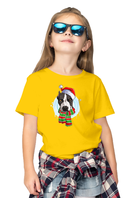Футболка дитяча з принтом "Новорічний Пітбуль". American pit bull, american staffordshire terrier, pit bull, pit bull terrier, pitbull, американський стаффордширський тер`єр, амстафф, новий рік, пітбуль. CustomPrint.market