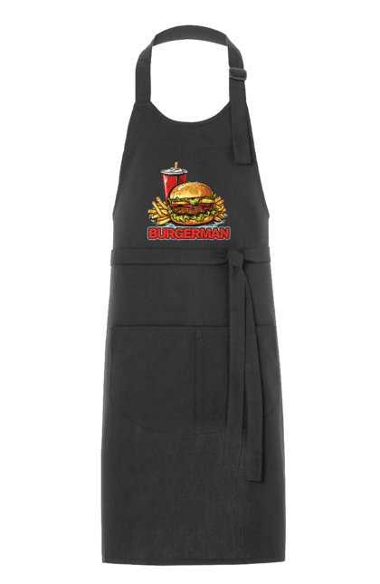 Фартух з принтом "Burgerman". Бургер, для чоловіків, їжа, літні, макдональдс, прикольні, трендові, фаст фуд, чоловічі. 2070702