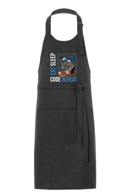 Фартух з принтом "Їж Cпи Кодуй Повторюй". Айті, айтішник, для айтішника, для програміста, їж спи, кодуй повторюй, подарунок айтішнику, подарунок програмісту, програміст, розробник. 2070702