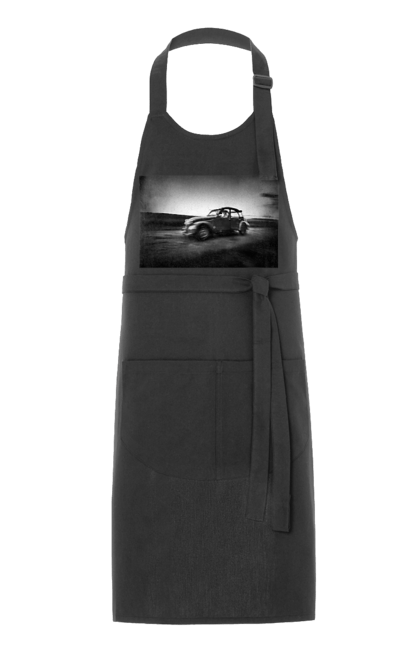 Фартух з принтом "Ретро машина чб". Авто, ретро, ретро машина, чорно біла машина. 2070702