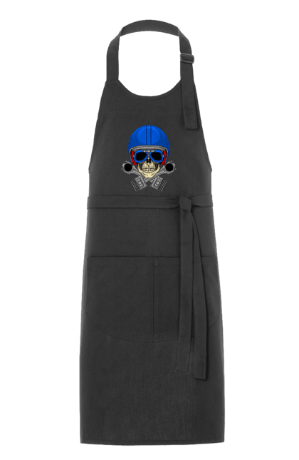 Фартух з принтом "череп мотолюбитель". Байкер, окуляри, череп, шолом. 2070702