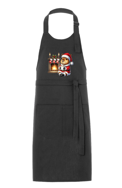 Apron with prints Capybara by the fireplace with hot chocolate. Animal, capybara, christmas, christmas capybara, fireplace, gift, holiday, hot chocolate, new year, santa. 2070702