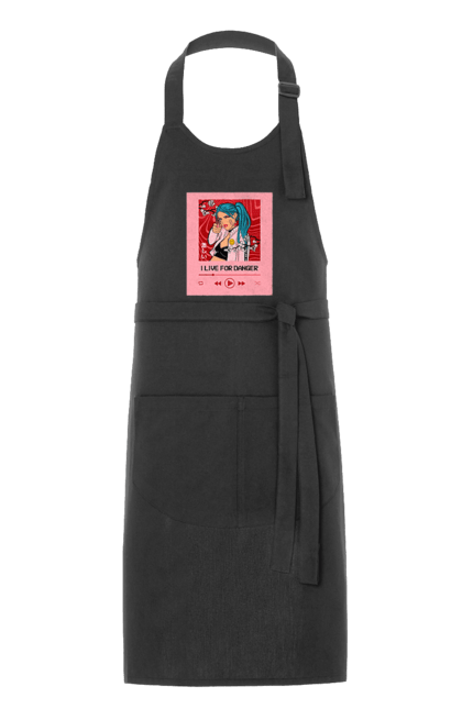 Фартух з принтом "I Live For Danger". Аніме, музика, пістолет, програвач. 2070702