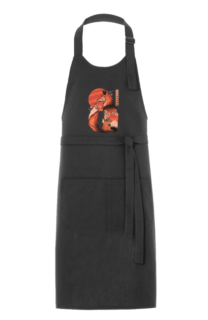 Apron with prints Kitsune. Animal, cherry blossoms, flowers, fox, great wave, japan, japanese, kitsune, mount fuji, red fox. 2070702